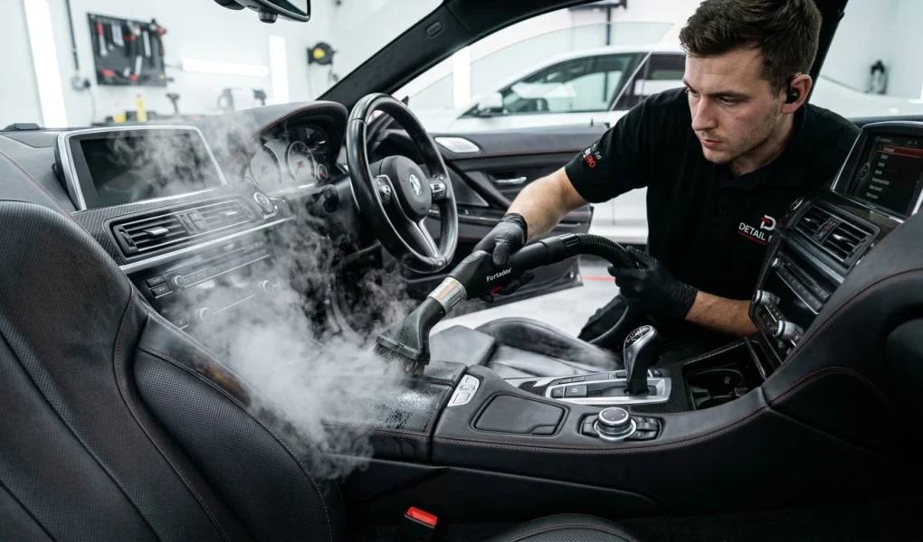 Parní čistič na auto detailing interiéru