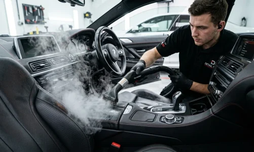 Parní čistič na auto detailing interiéru